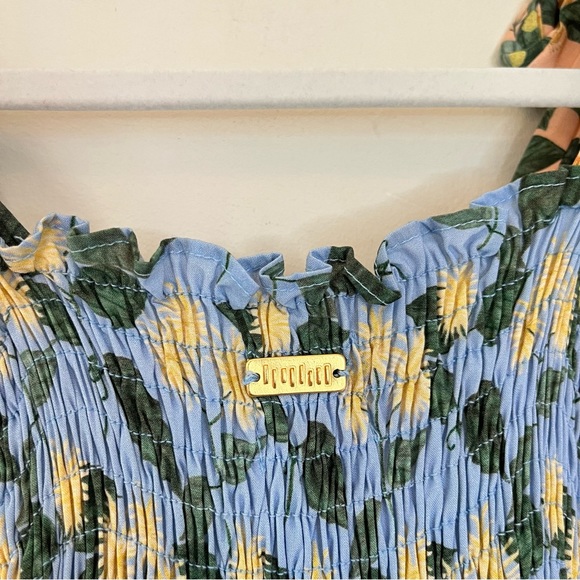 Palmacea Floral Smocked Bow Shoulder Maxi Dress Acacia Blue Yellow - Picture 8 of 9